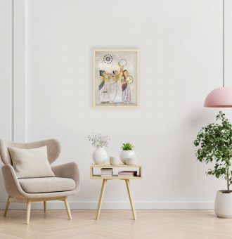 Poster mockup with vertical frames on empty white wall in living room interior with blue velvet armchair.3D rendering